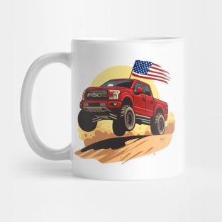 F150 car truck offroad jump on desert red Mug